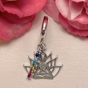 Bracelet Charm for Pandora Chakra Colors and Lotus Flower Sterling Silver